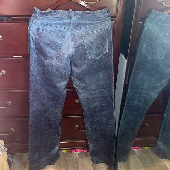 Men’s Slate Blue Leather Pants - Picture 2 of 3